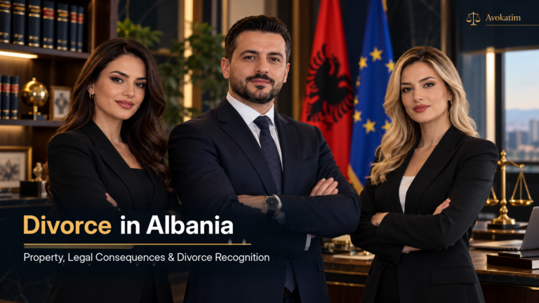 hree lawyers at Avokatim Law Office in Tirana discussing divorce, property rights and recognition of foreign divorce judgments in Albania.